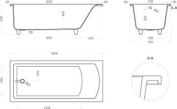 Ванна из искусственного камня Salini Cascata S-Sense 170x75 см, встраиваемая, матовая белая, на ножк