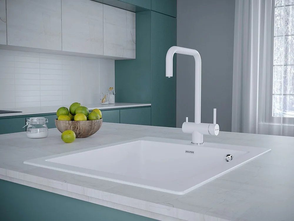 Смеситель для кухни Paulmark Wetter We213030-431 белый матовый Sancos — официальный сайт