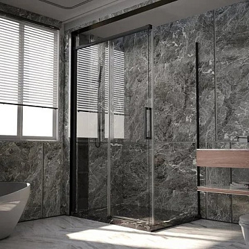 Душевой уголок Veconi Premium Trento PTC-SP-40B 150x80, профиль черный матовый, стекло прозрачное