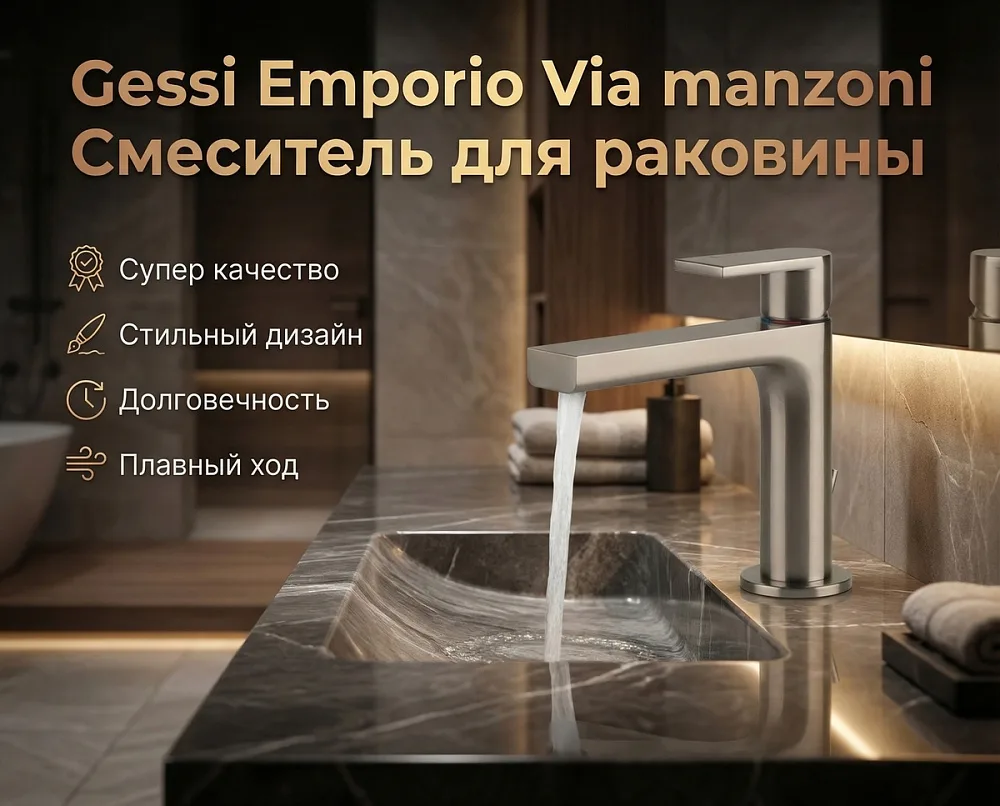Смеситель для раковины Gessi Emporio Via manzoni 38601, брашированный никель Sancos — официальный сайт