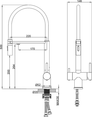 Смеситель для кухни AltroBagno Flusso 050201 Ni с гибким изливом, никель