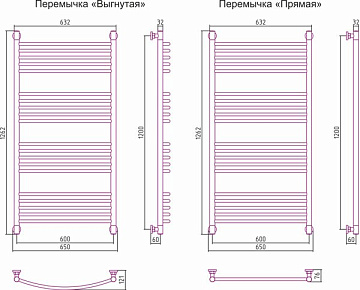 Полотенцесушитель водяной Сунержа Богема + 120x60 выгнутая