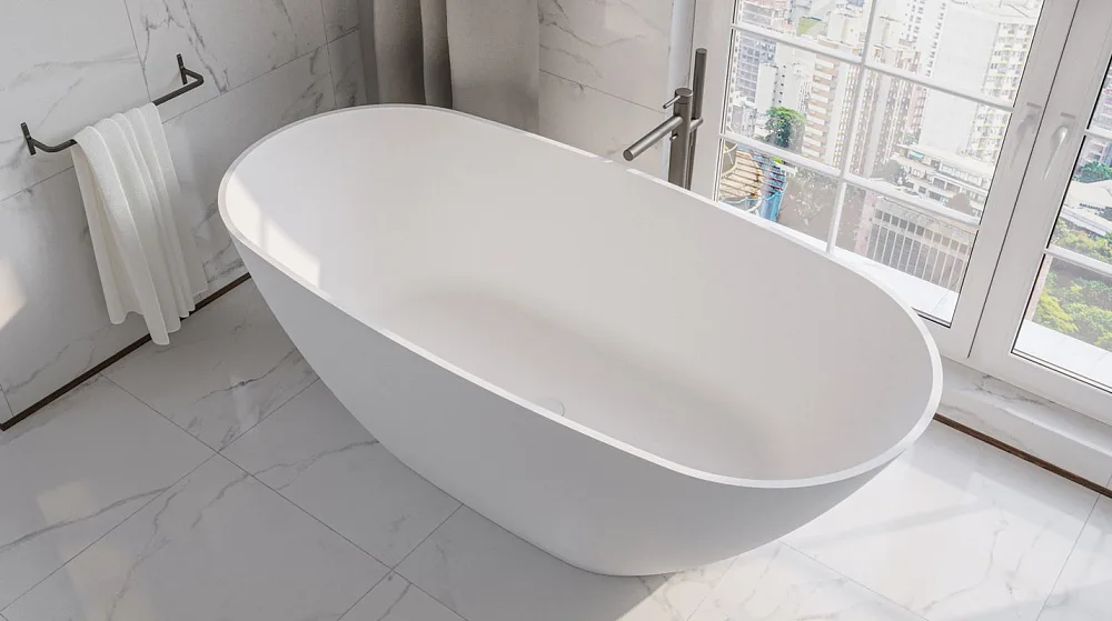 Ванна из искусственного камня WHITECROSS Onyx D 160x75 см, отдельностоящая, матовая белая, овальная, Sancos — официальный сайт