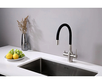 Смеситель для кухни Paulmark Salix Sa213419-BS, с гибким изливом,  брашированная сталь