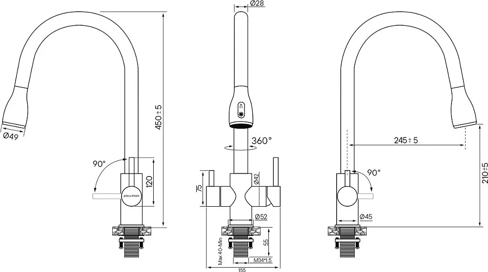 Смеситель для кухни Paulmark Lange La214212-SBG светлое брашированное золото Sancos — официальный сайт