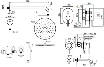 Комплект для ванной Plumberia Selection Ixo KITXO15CR210 С ВНУТРЕННЕЙ ЧАСТЬЮ, хром