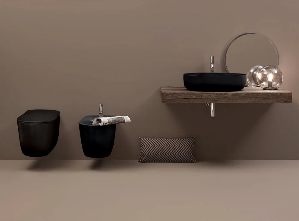Унитаз подвесной Kerasan Nolita 539131 531431 с микролифтом, безободковый, матовый черный Sancos — официальный сайт