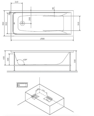 Акриловая ванна AM.PM Gem 150x70 см, W90A-150-070W-A1