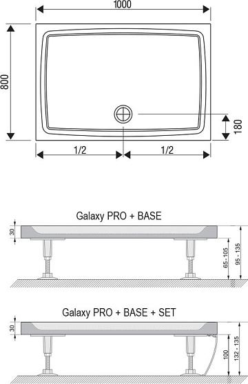 Поддон для душа Ravak Galaxy Pro Flat Gigant Pro 100х80 с сифоном