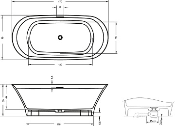 Ванна из искусственного камня Riho Barca BS6000500000000 170x80 см, отдельностоящая, матовая белая, 