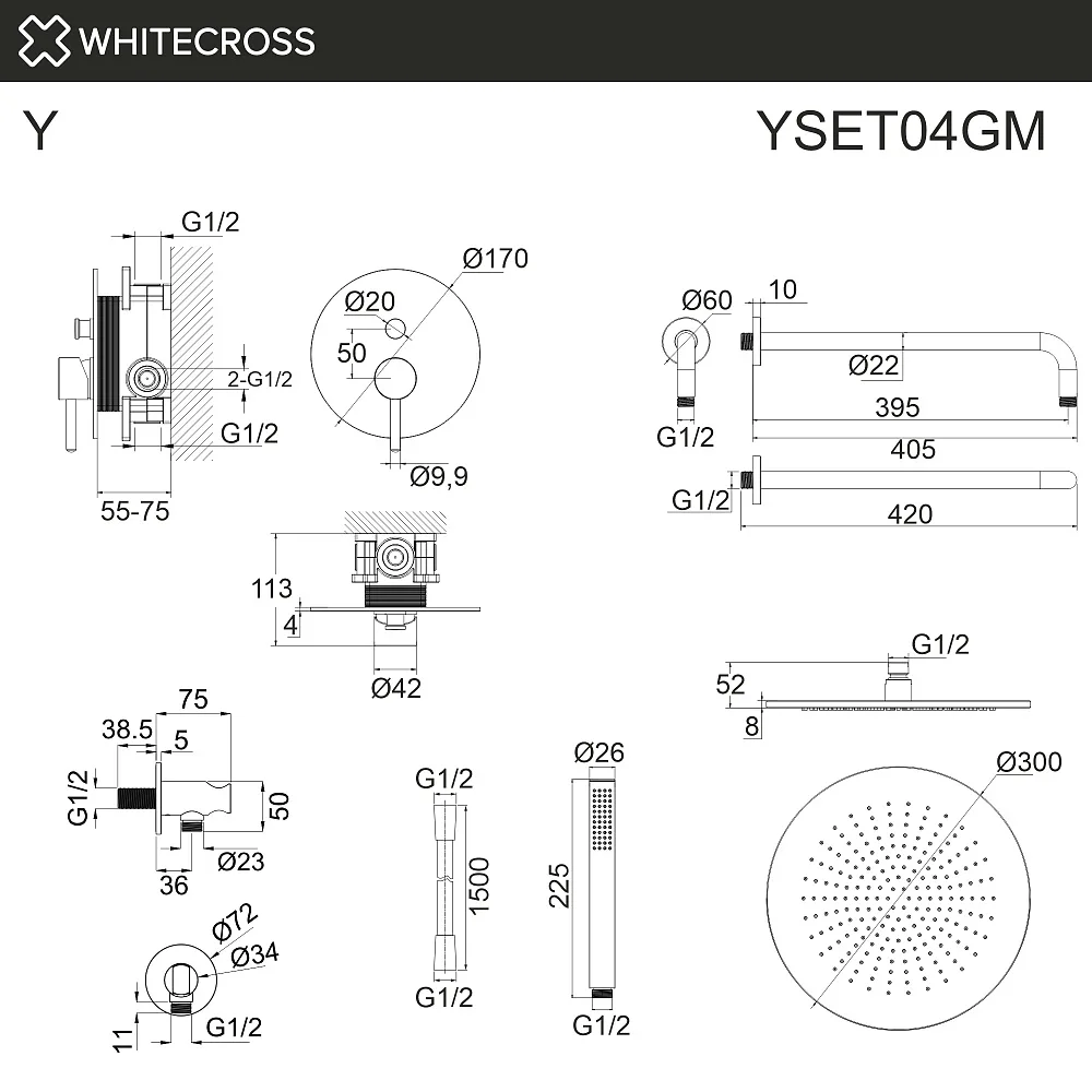 Душевой комплект WHITECROSS Y YSET04GM, С ВНУТРЕННЕЙ ЧАСТЬЮ, оружейная сталь Sancos — официальный сайт
