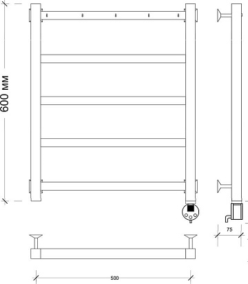 Полотенцесушитель электрический Secado Корсико 1 К R 60х50, хром