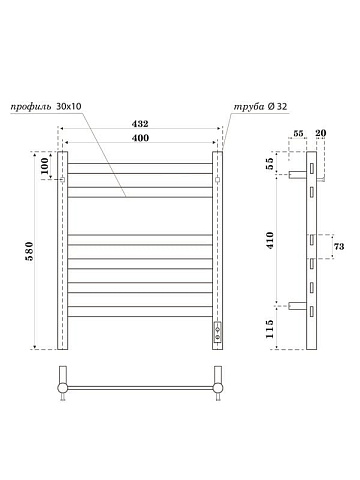 Полотенцесушитель электрический APEXTERMO Сфера SF10164GF 60x45 см, подключение справа, слева, скрыт