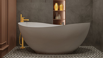 Ванна из искусственного камня WHITECROSS Ruby 170x75 см, отдельностоящая, матовая белая, овальная, с