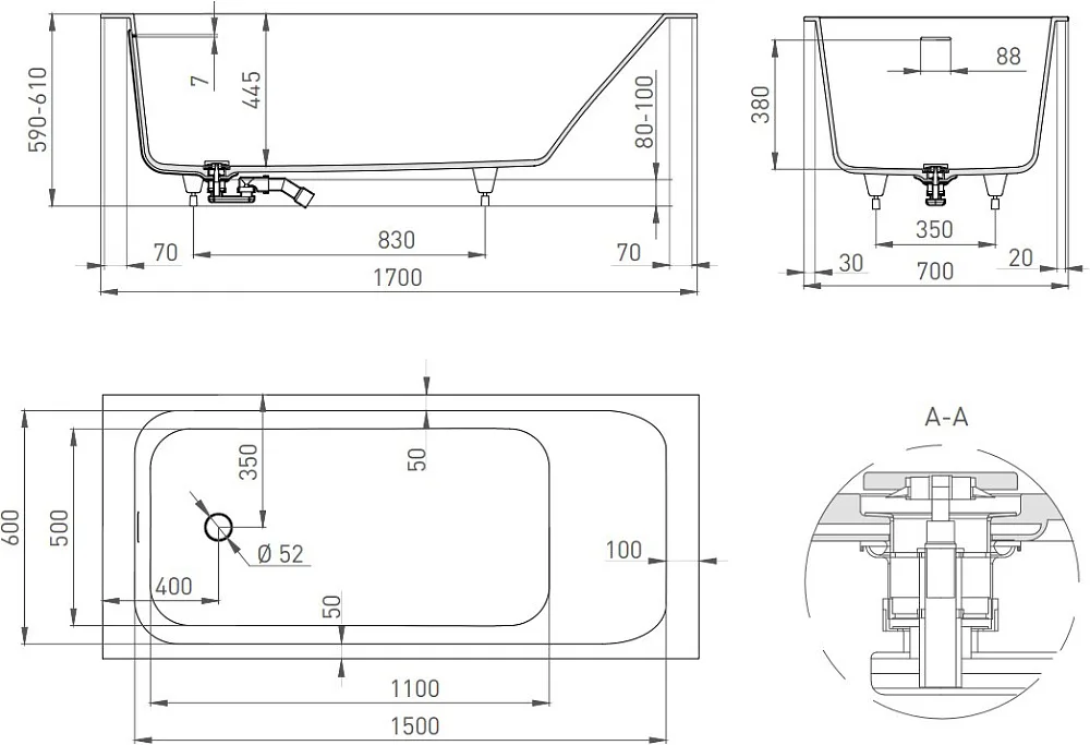 Ванна из искусственного камня Salini Orlanda Kit 170x70 см, встраиваемая, матовая белая, на ножках,  Sancos — официальный сайт