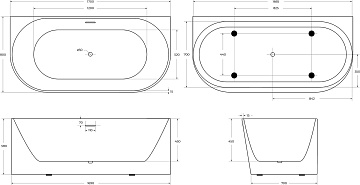 Акриловая ванна BelBagno 170x80 см, BB412-1700-800