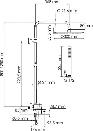 Душевая стойка Wasserkraft Elbe 7400 A174.160.217.CB, черная