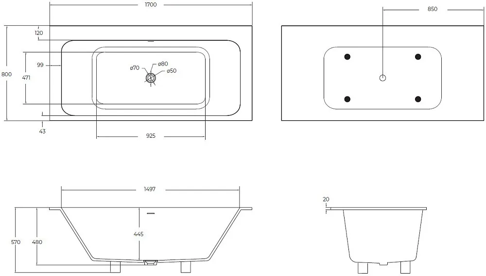 Ванна из искусственного камня Cezares Slider Solid Surface 170x80 см, встраиваемая, матовая белая, с Sancos — официальный сайт