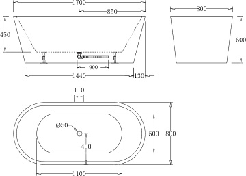 Акриловая ванна BelBagno 170x80 см, BB71-1700-W0