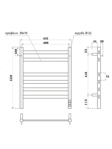 Полотенцесушитель электрический APEXTERMO Сфера SF10164BM 60x45 см, подключение справа, слева, скрыт