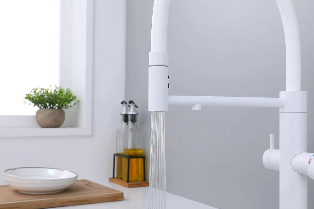 Смеситель для кухни Paulmark Nexus Ne213999-WH с гибким изливом, белый матовый Sancos — официальный сайт