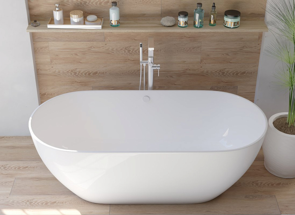Ванна из искусственного камня Marmo Bagno Палермо 170x80 см, отдельностоящая, белая, овальная
