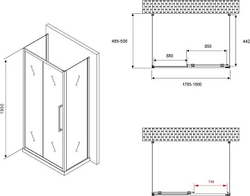 Душевой уголок Abber Schwarzer Diamant AG30180BH-S50B-S50B 180x50, профиль черный, стекло прозрачное