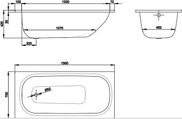 Стальная ванна Bette Form 150x70 см, встраиваемая, с антискользящим покрытием, с шумоизоляцией