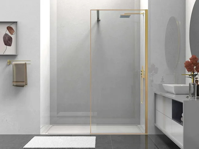 Душевая перегородка Walk-In VSW-1HS900CLG, 900*2000, брашированное золото, стекло прозрачное Sancos — Оригинал