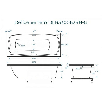 Ванна из литьевого мрамора Delice Veneto 180х75 см, пристенная с черными ручками