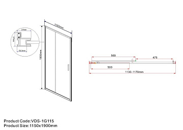Душевая дверь в нишу Vincea Garda VDS-1G115CLG 115 см, профиль брашированное золото, стекло прозрачн