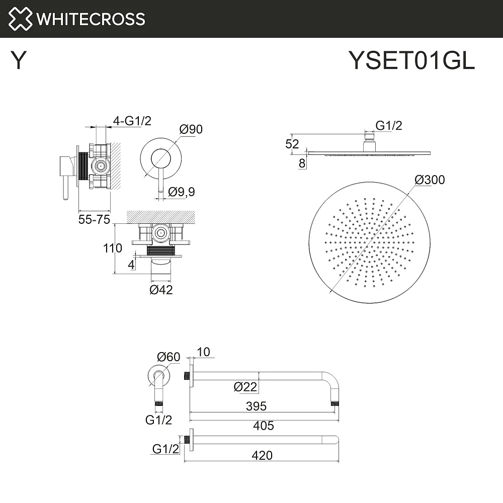 Душевой комплект WHITECROSS Y YSET01GL С ВНУТРЕННЕЙ ЧАСТЬЮ, золото Sancos — официальный сайт