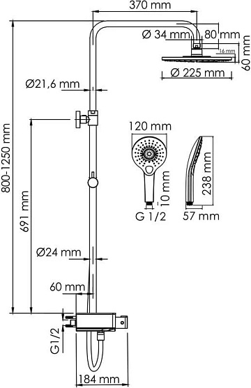 Душевая стойка Wasserkraft Aller A113.067.101.CH Thermo, с термостатом, хром