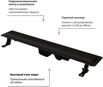 Душевой трап (лоток) RGW Drain Leo-31, черный, 40 см