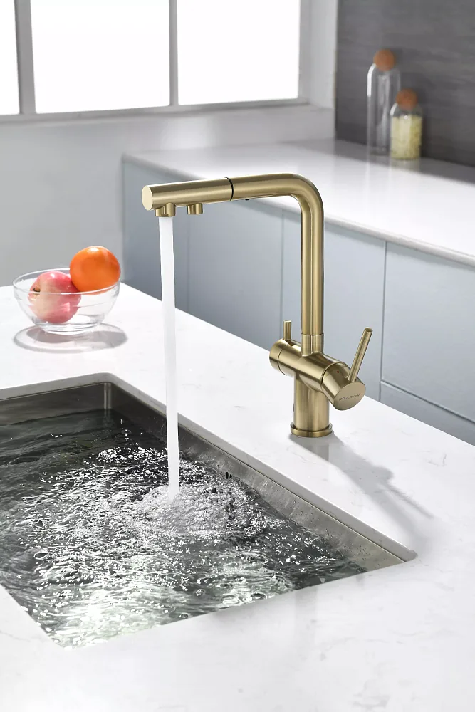 Смеситель для кухни Paulmark Serpentine Se213222-BG золото брашированное Sancos — официальный сайт