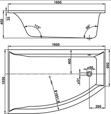 Акриловая ванна Vagnerplast Veronela 160x105 см, левая, VPBA160VEA3LX-04