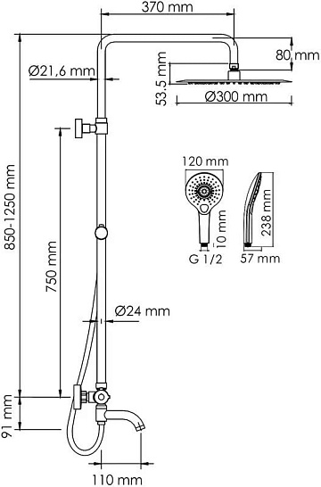 Душевая стойка Wasserkraft Berkel A188.116.101.087.CH Thermo, с термостатом, хром