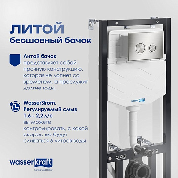 Система инсталляции для унитазов Wasserkraft Aller 10TLT.010.ME.BN01, с кнопкой смыва никель