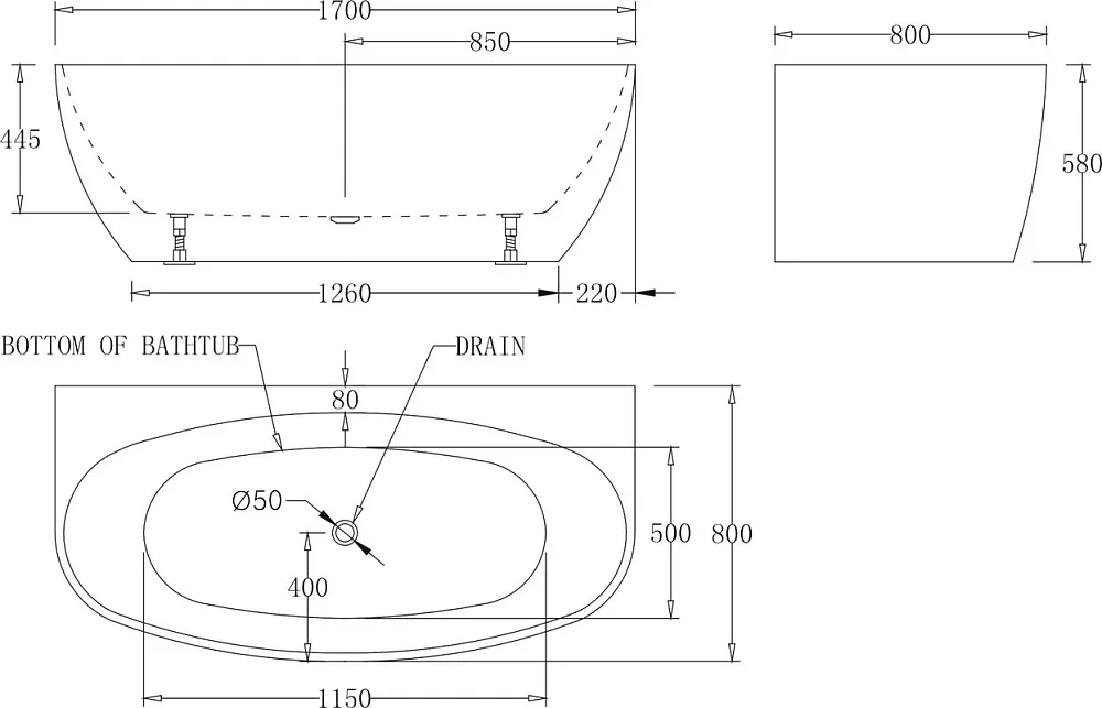 Акриловая ванна BelBagno BB83-1700-W0 170x80 см, пристенная, белая, овальная, на ножках Sancos — официальный сайт