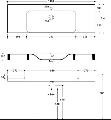 Раковина Kerasan Cento 3535 140 см