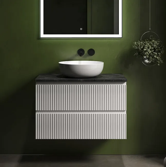 Тумба с раковиной Sancos Snob R 80 см, bianco, столешница черный мрамор, раковина CN5024 Sancos — Оригинал