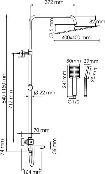 Душевая стойка Wasserkraft Aller A199.119.141.087.CH Thermo, с термостатом, хром