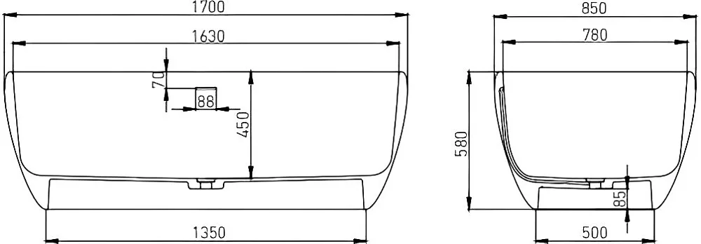 Ванна из искусственного камня Salini Luce 170x85 см, отдельностоящая, матовая белая, овальная, со сл Sancos — официальный сайт