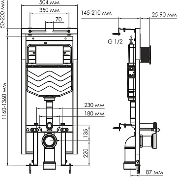 Система инсталляции для унитазов Wasserkraft Dinkel 58TLT.010.ME.BN01, с кнопкой смыва никель