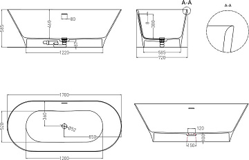 Ванна из искусственного камня Salini Mona S-Stone 170x70 см, отдельностоящая, матовая белая, овальна