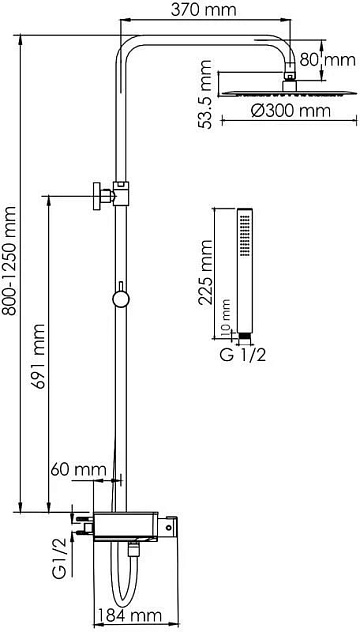Душевая стойка Wasserkraft Abens 2000 A114.160.217.CB Thermo, с термостатом, черная