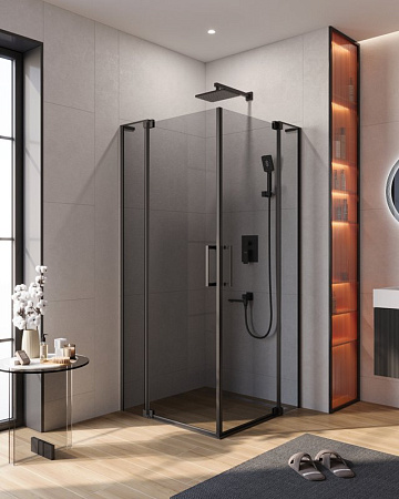 Душевой уголок Cezares Slider AH 2 90/100-100/110 Grigio Nero профиль черный, стекло серое