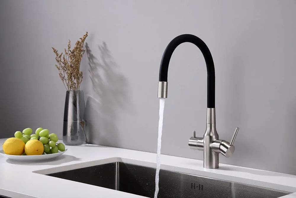 Смеситель для кухни Paulmark Salix 213419-NI, никель, черный, с гибким изливом Sancos — официальный сайт