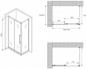Душевой уголок Abber Schwarzer Diamant AG30170BH-S80B 170x80, профиль черный, стекло прозрачное