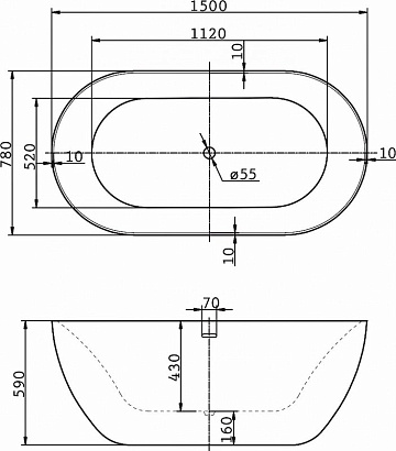 Акриловая ванна BelBagno 150x80 см, BB27